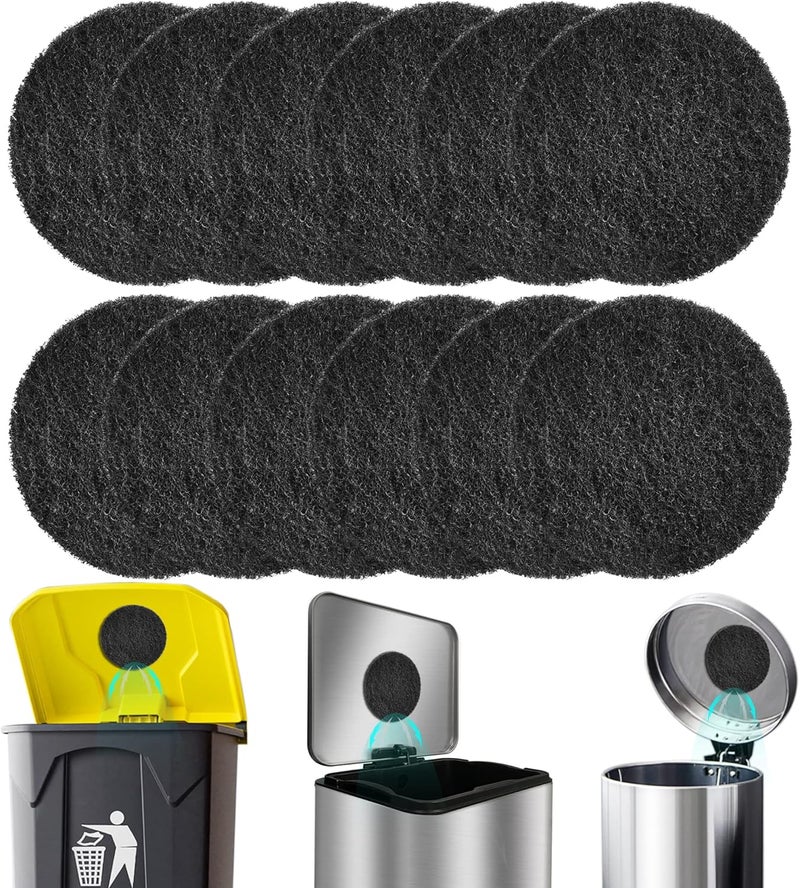 ShuRex 12-Pack Universal Stick-on Trash Can Odor Absorbing Filters, Thick Design Activated Charcoal Purifying Deodorizer for Trash Cans, Compost Buckets, Countertop and Recycle Bins (Round) - Image 1